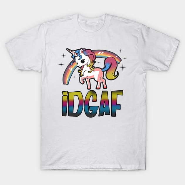 IDGAF Funny Unicorn T-Shirt by KsuAnn